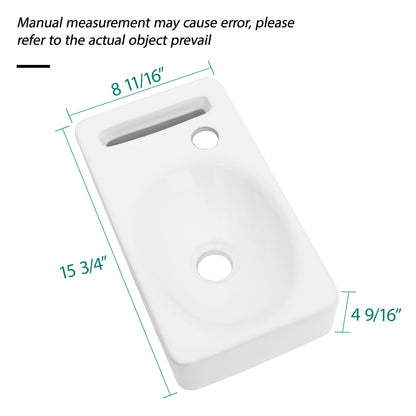 Rectangle, Wall Mount Bathroom Sink &amp; Single Faucet Hole - White