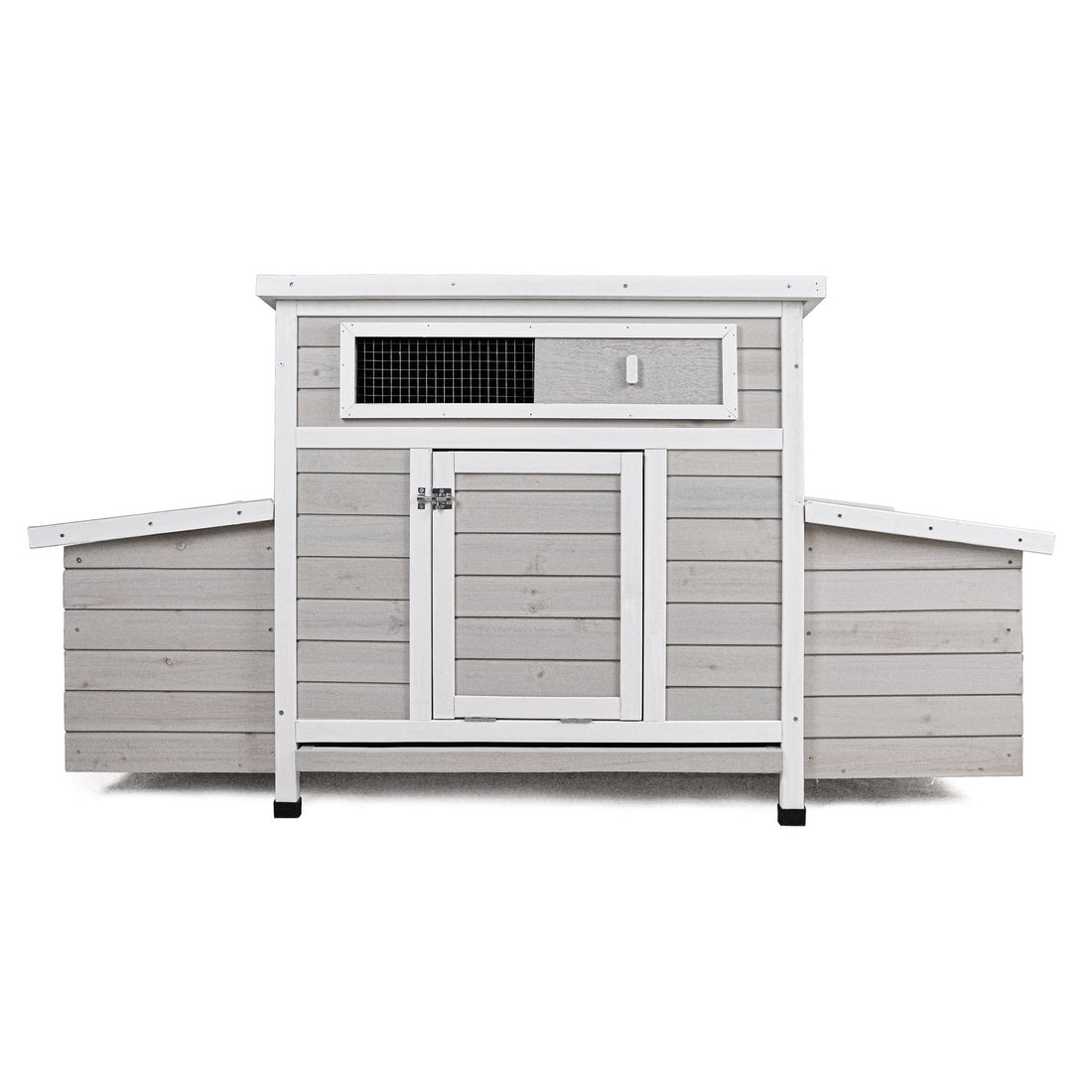 Large Chicken Coop Outdoor Hen House With 2 Sides Nesting Boxes - Gray / White Matte