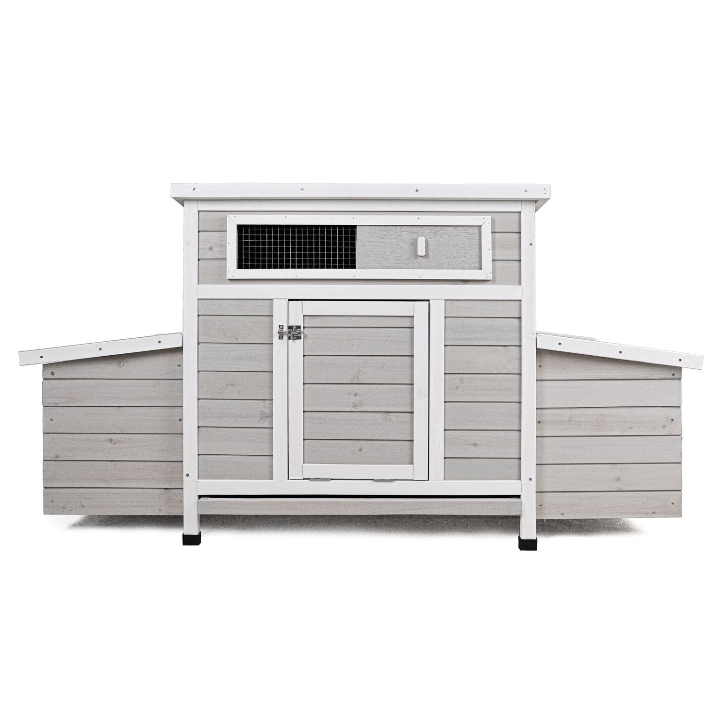 Large Chicken Coop Outdoor Hen House With 2 Sides Nesting Boxes - Gray / White Matte