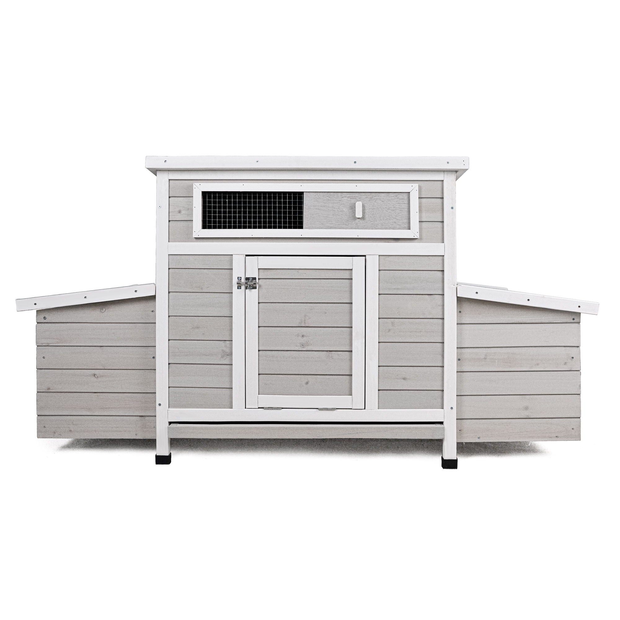 Large Chicken Coop Outdoor Hen House With 2 Sides Nesting Boxes - Gray / White Matte