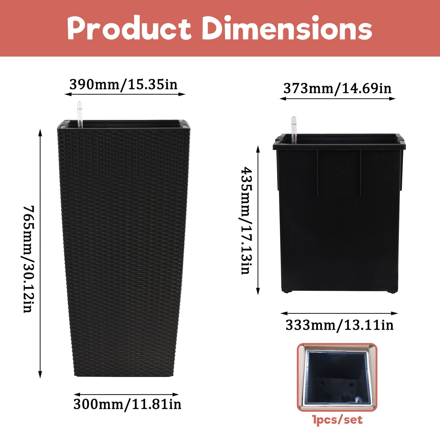 Large Self Watering Flower Pot With Drainage Holes &amp; Inner Tray