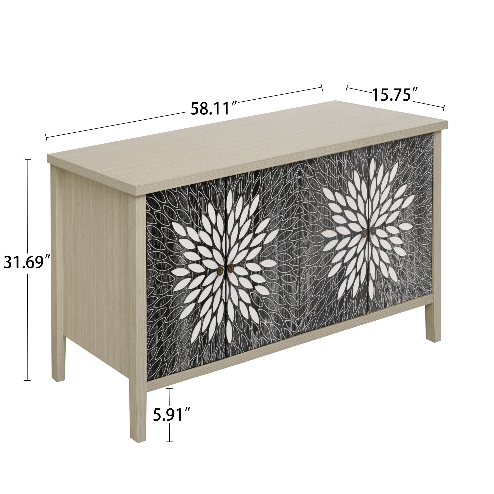 Modern Storage Cabinet With 4 Doors &amp; Adjustable Shelves