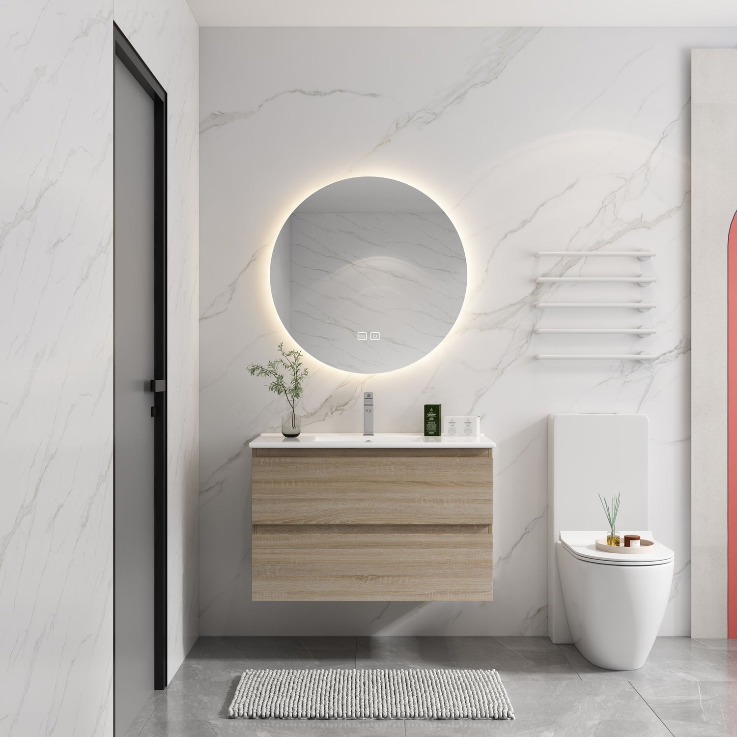 Wall Mounted Bathroom Vanity &amp; Sink, 2 Soft Close Drawers