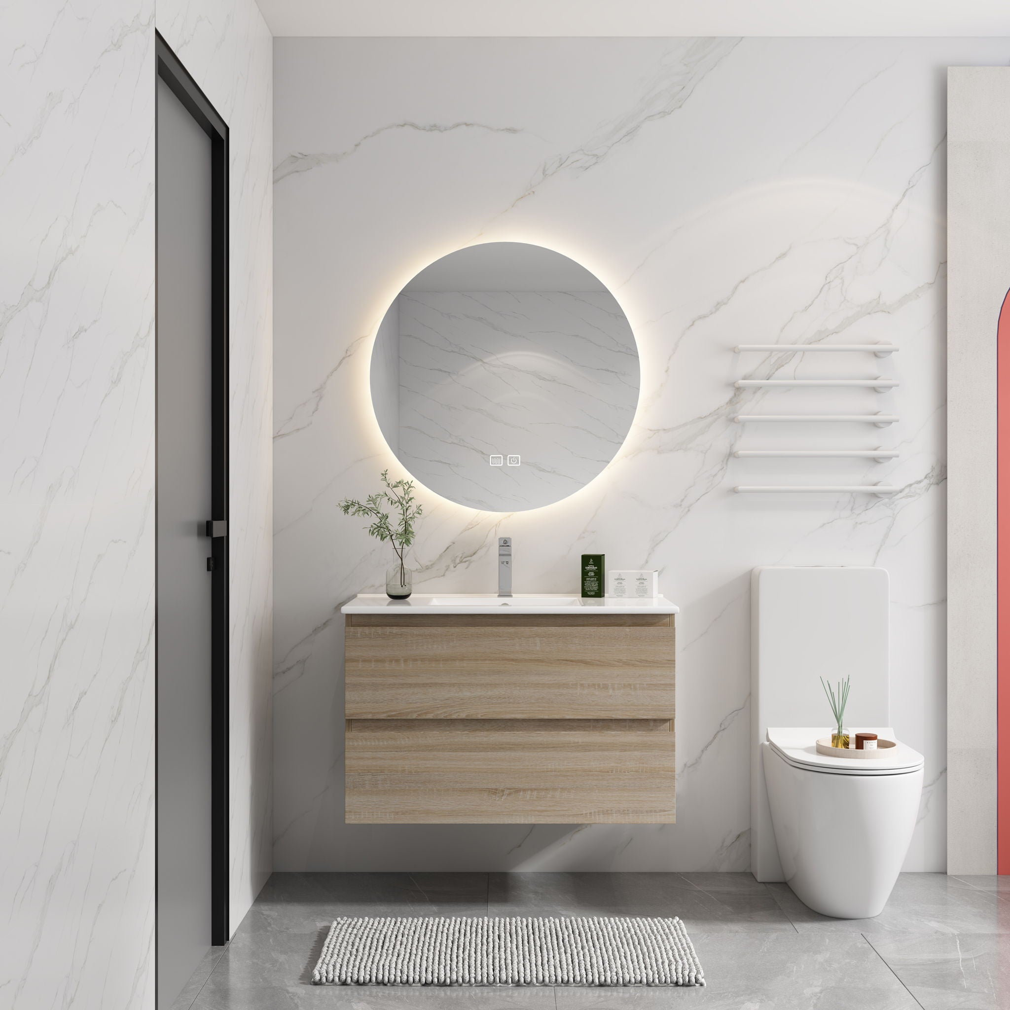 Wall Mounted Bathroom Vanity &amp; Sink, 2 Soft Close Drawers