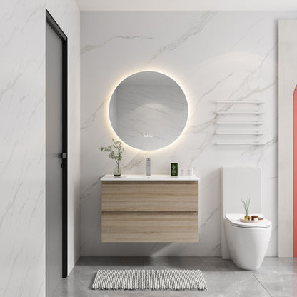 Wall Mounted Bathroom Vanity &amp; Sink, 2 Soft Close Drawers