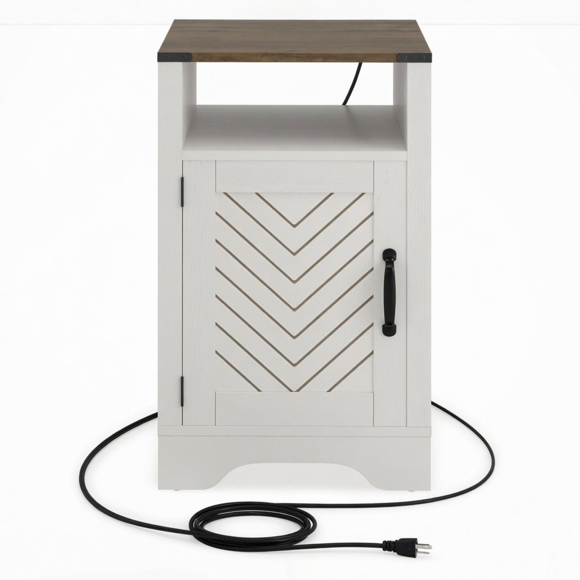 Farmhouse Nightstand With Charging Station &amp; Storage