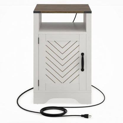 Farmhouse Nightstand With Charging Station &amp; Storage