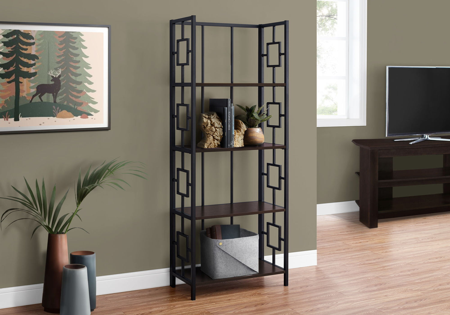 Bookshelf, Bookcase, Etagere, 4 Tier, For Office, Contemporary &amp; Modern - Espresso