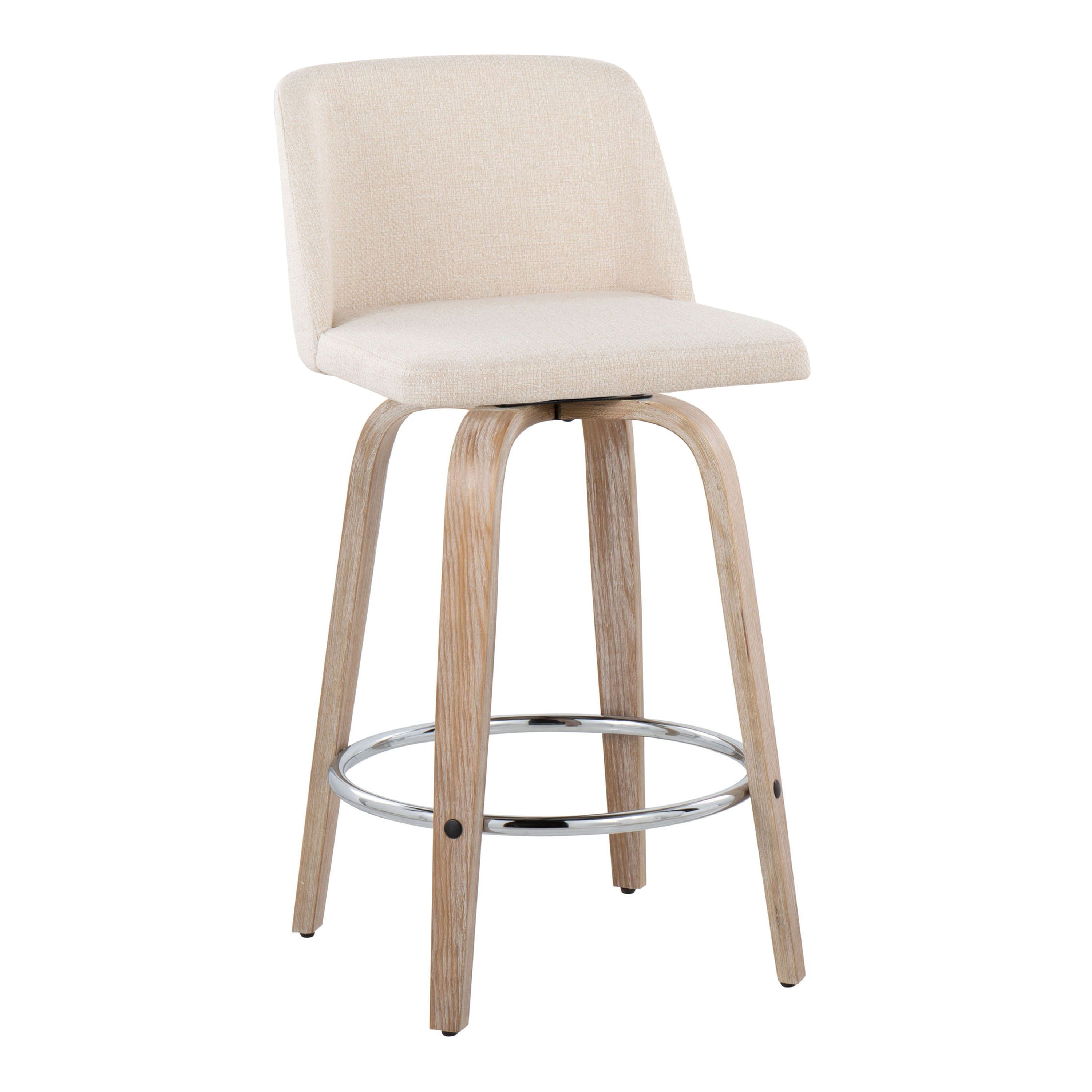 Toriano - Contemporary Fixed Height Counter Stool With Swivel &amp; Round Footrest Modern Design (Set of 2)