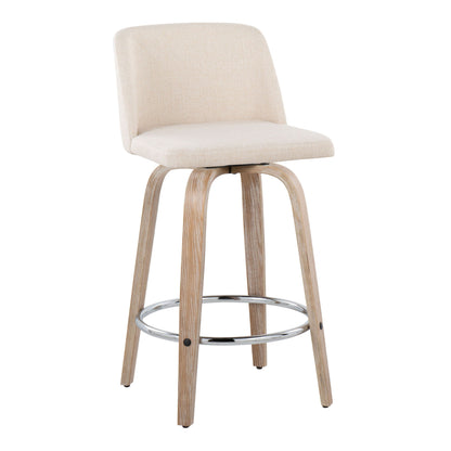 Toriano - Contemporary Fixed Height Counter Stool With Swivel &amp; Round Footrest Modern Design (Set of 2)