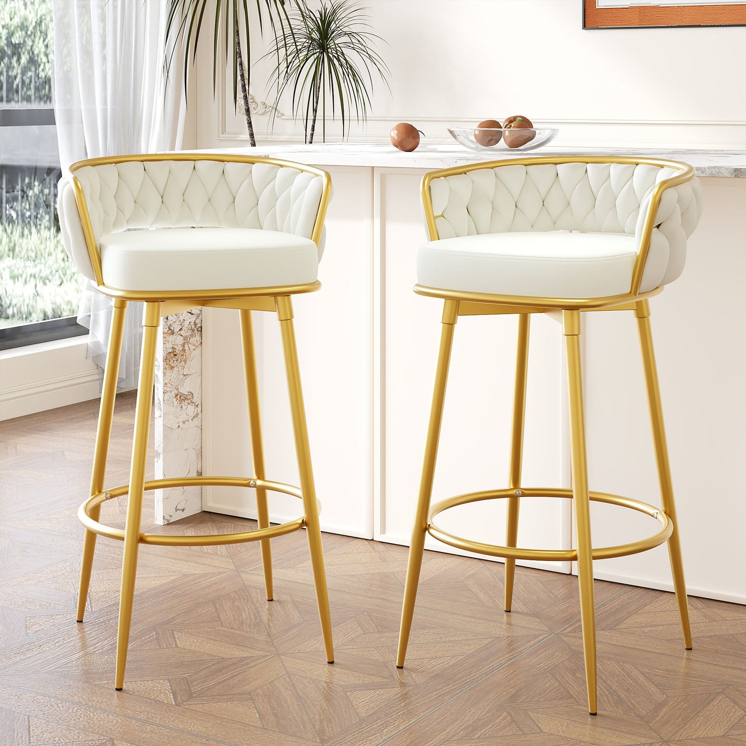 Modern Low Back Upholstered Counter Height Bar Stools (Set of 2)