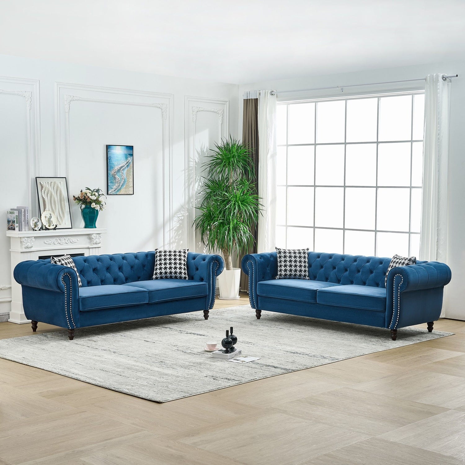Chesterfield Set With Roll Armrest &amp; Nailhead