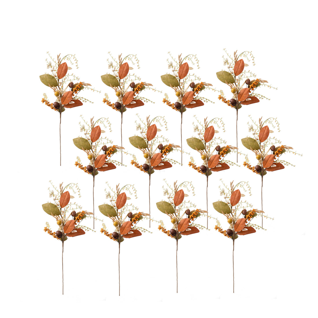 Harvest Acorn / Berry Spray, Botanicals Decor For Harvest Festival Fall Festival &amp; Thanksgiving Table Decorations (Set of 12) - Green / Orange Multi