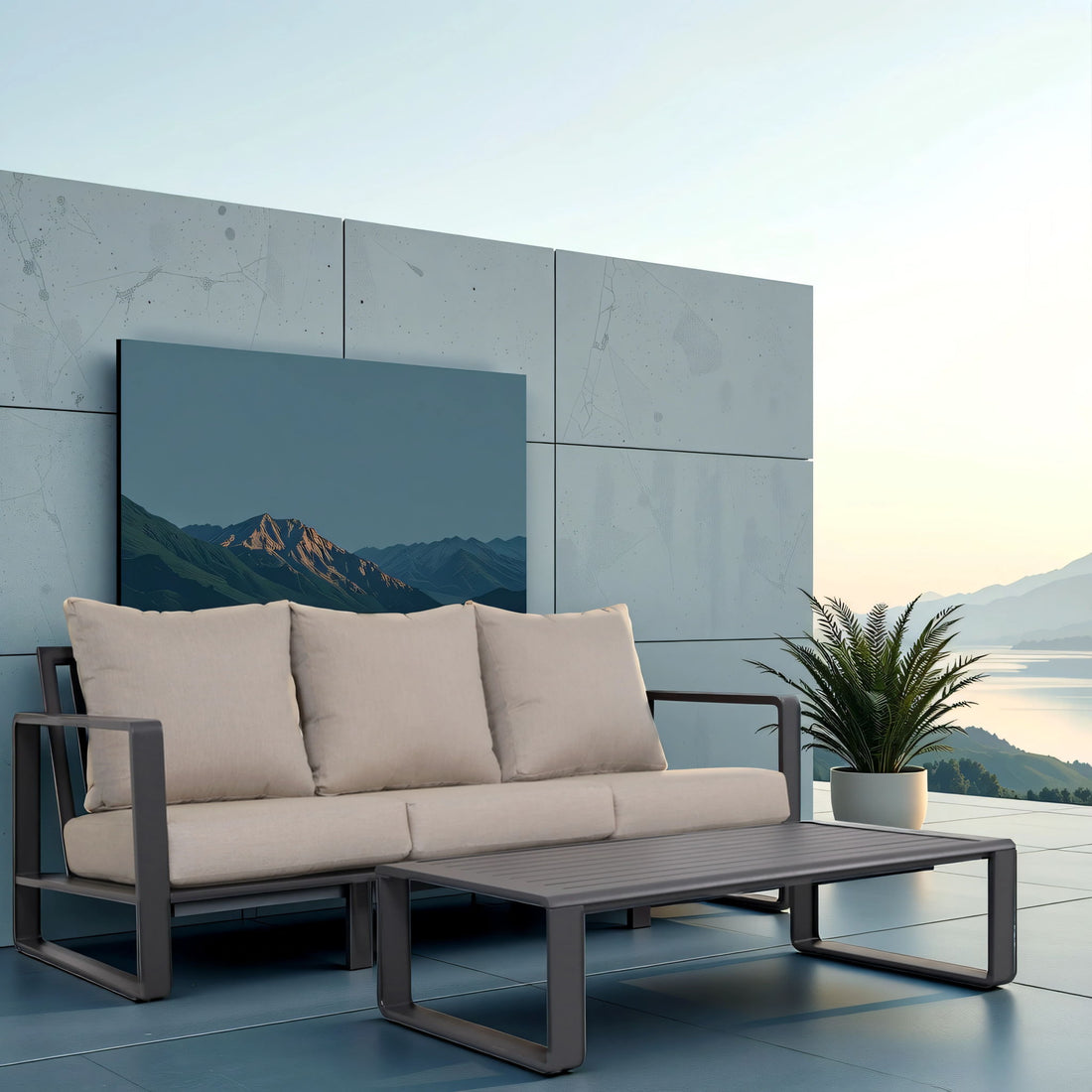 3 Seat Sofa With Rectangular Coffee Table, Cushions Tino Tino - Beige
