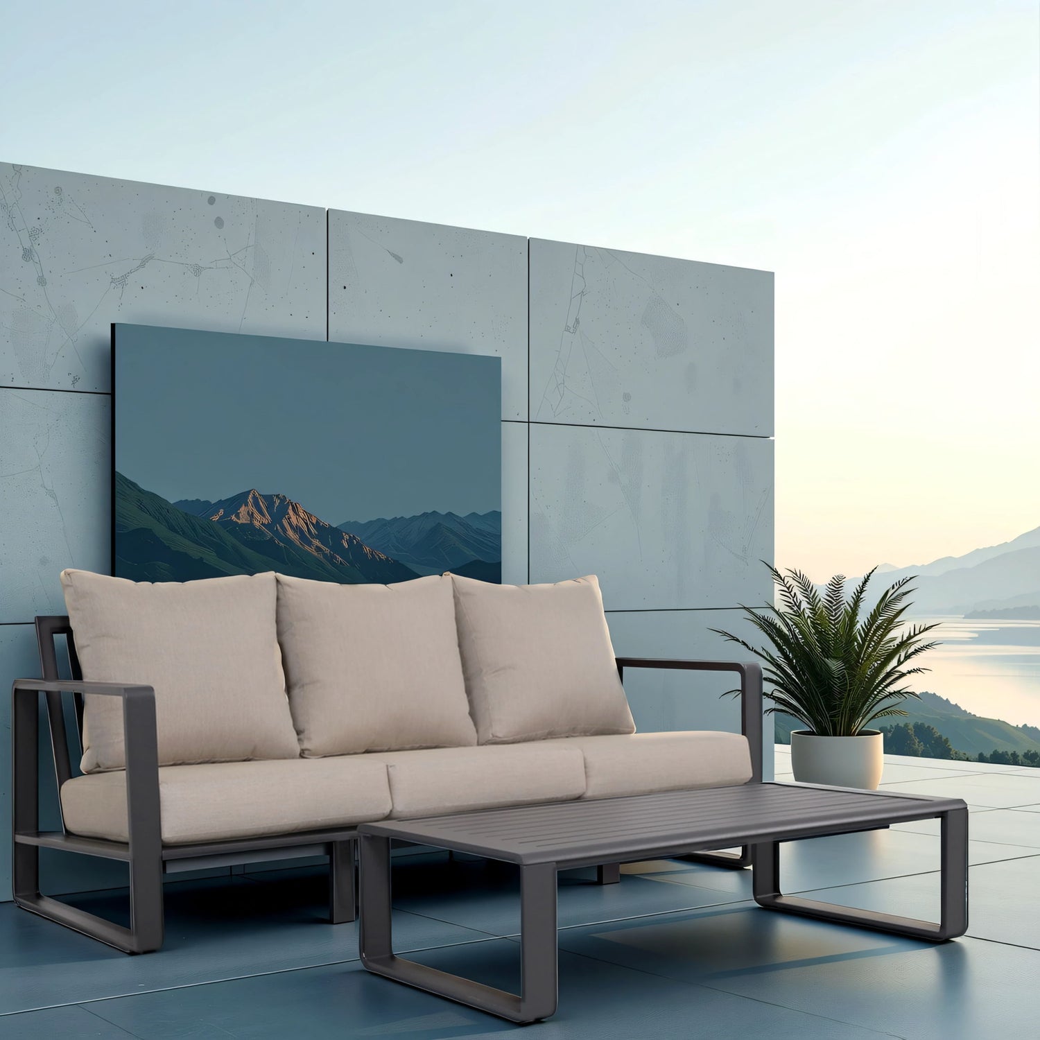 3 Seat Sofa With Rectangular Coffee Table, Cushions Tino Tino - Beige
