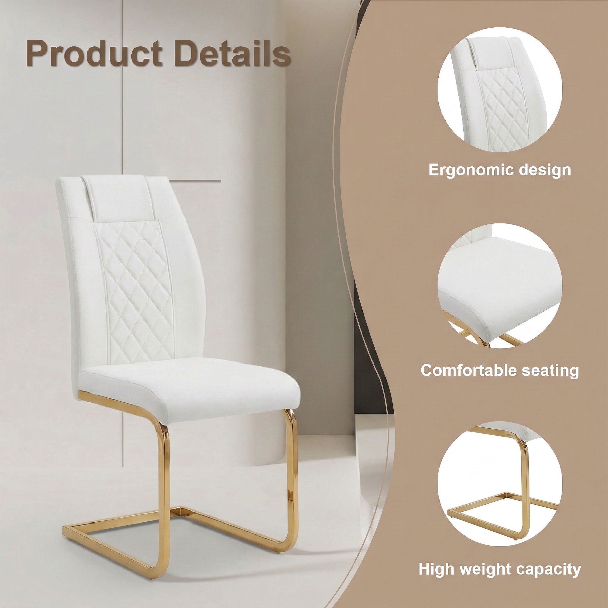 High Back Dining Chairs For Dining &amp; Kitchen Room (Set of 4) - Golden / White
