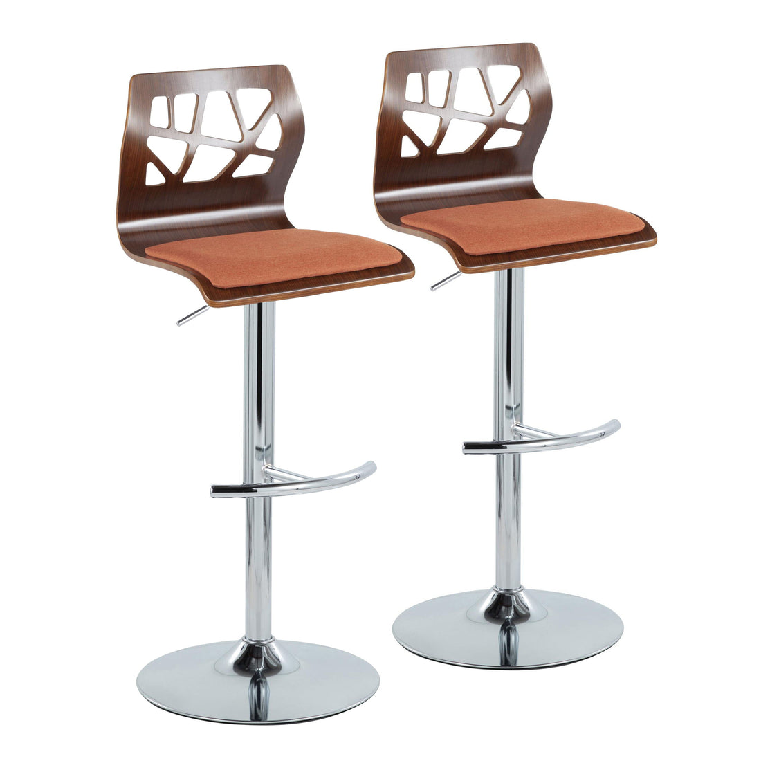 Folia - Mid Century Modern Adjustable Barstool &amp; Swivel With Rounded T Footrest (Set of 2)