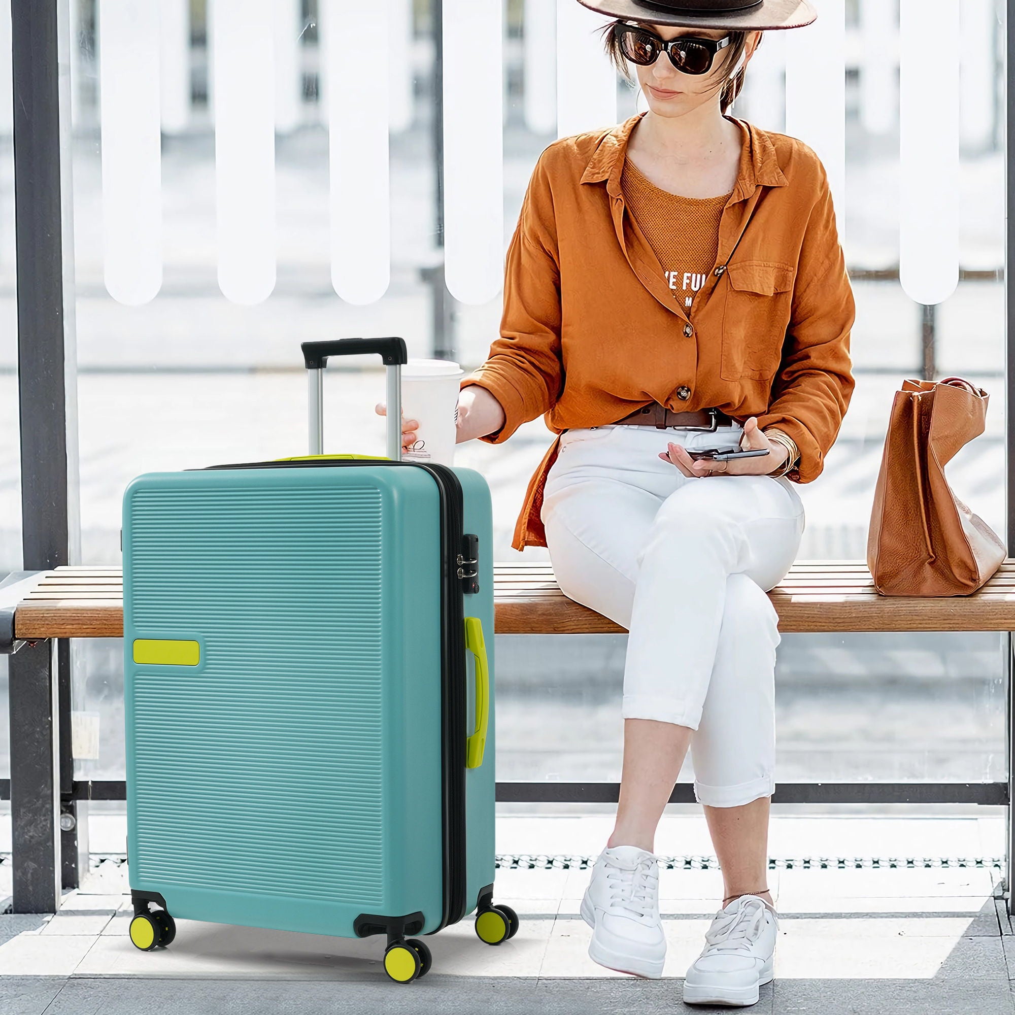 Hardshell Luggage Sets 3 Pieces Contrast Color Suitcase With Spinner Wheels And Tsa Lock 20&quot; 24&quot; 28&quot; Available