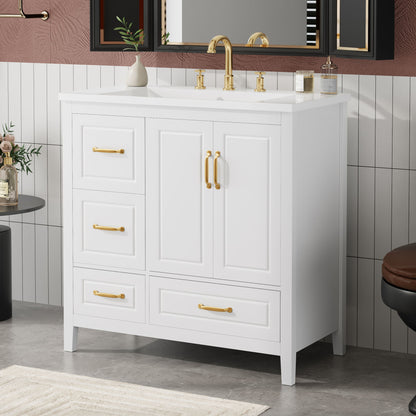 Bathroom Vanity With Sink, Soft Closing Doors &amp; Drawers, Metal Handles