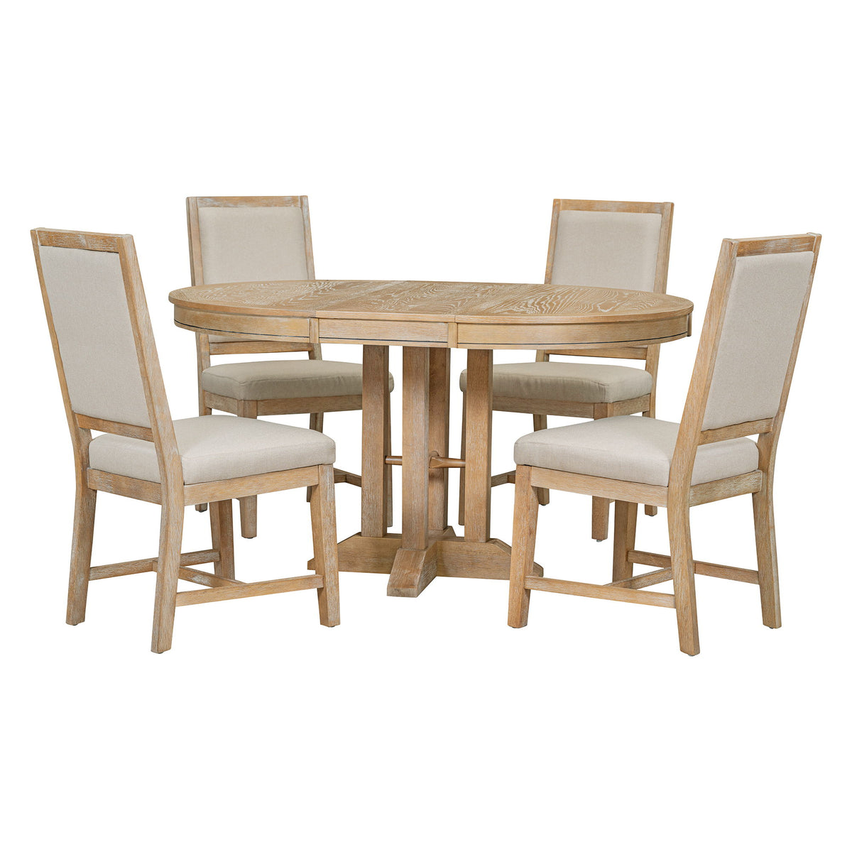 Dining Set &amp; Extendable Round Table And 4 Upholstered Chairs