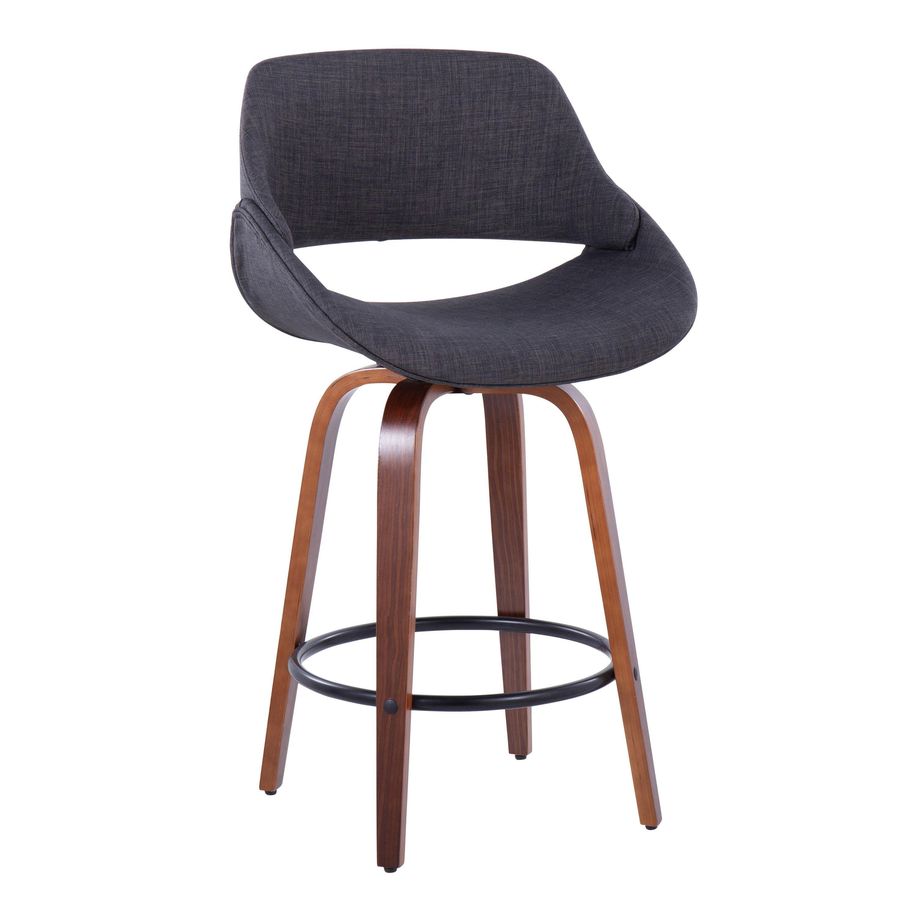 Fabrico - Mid Century Modern Fixed Height Counter Stool &amp; Round Footrest (Set of 2)