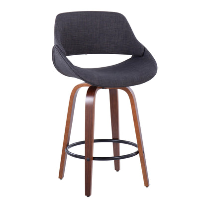 Fabrico - Mid Century Modern Fixed Height Counter Stool &amp; Round Footrest (Set of 2)