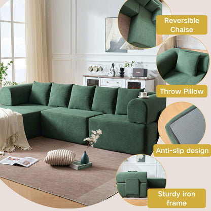 Modular L-Shaped Sectional Sofa With Deep Seat, Movable Chaise &amp; 5 Pillows