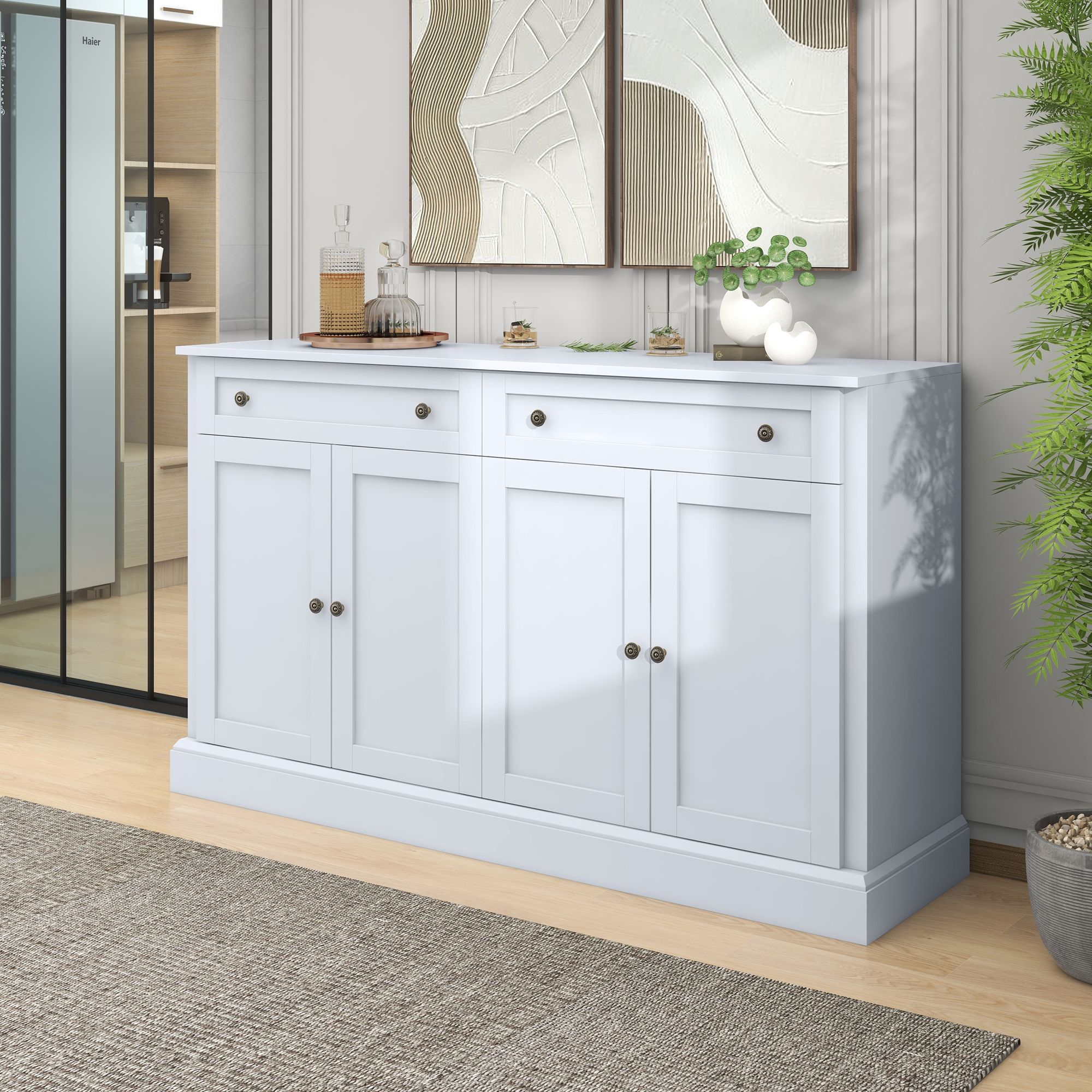 Kitchen Sideboard Storage Buffet Cabinet With 2 Drawers &amp; 4 Doors Adjustable Shelves For Dining Room, Living Room