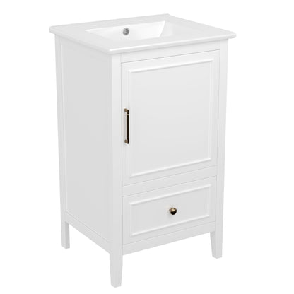 Modern Bathroom Vanity With Sink, Cabinet Storage, Drawer &amp; Adjustable Feet