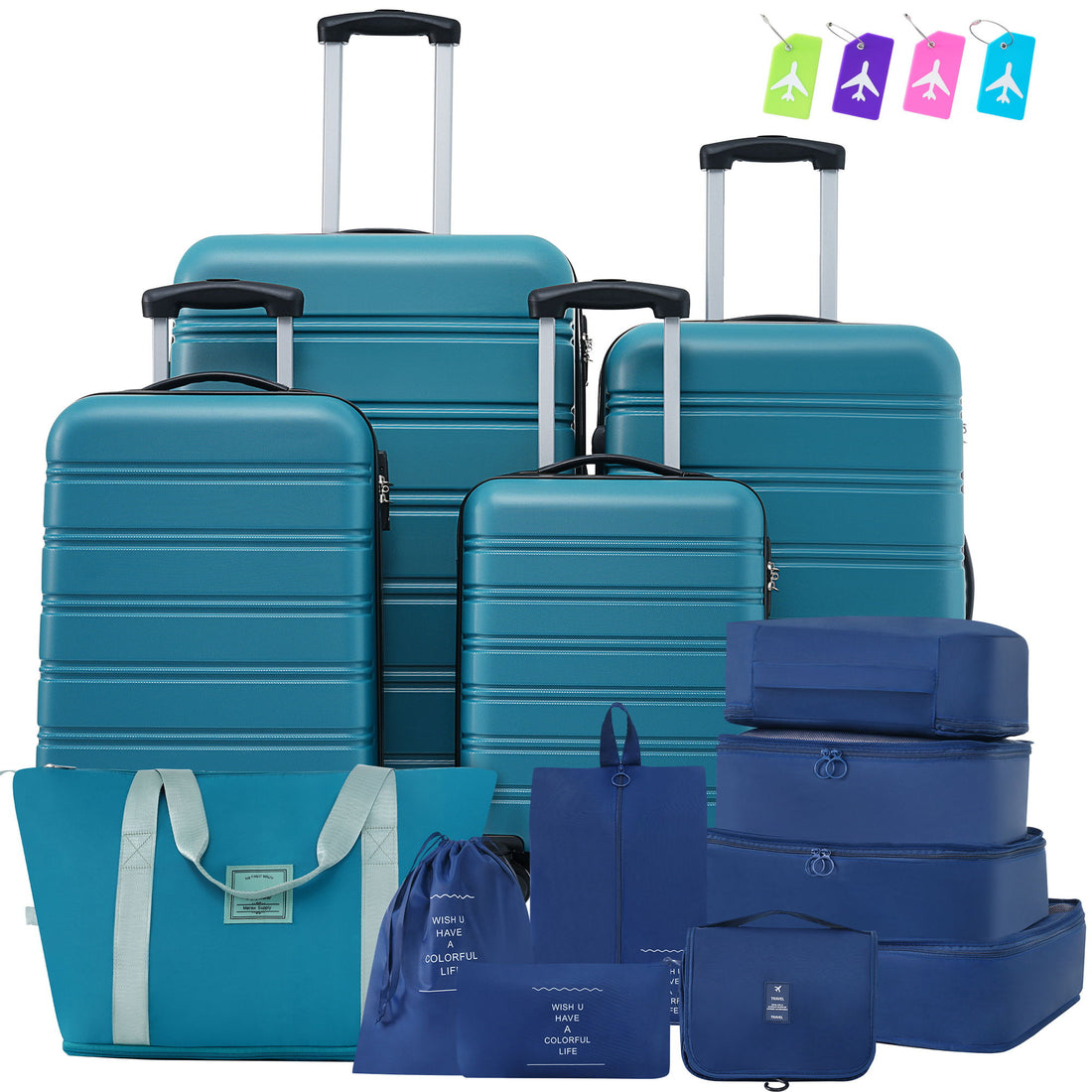 Hardshell Luggage Sets 4 Pieces + Bag Spinner Suitcase With Tsa Lock Lightweight - 16&quot; / 20&quot; / 24&quot; / 28&quot; Luggages