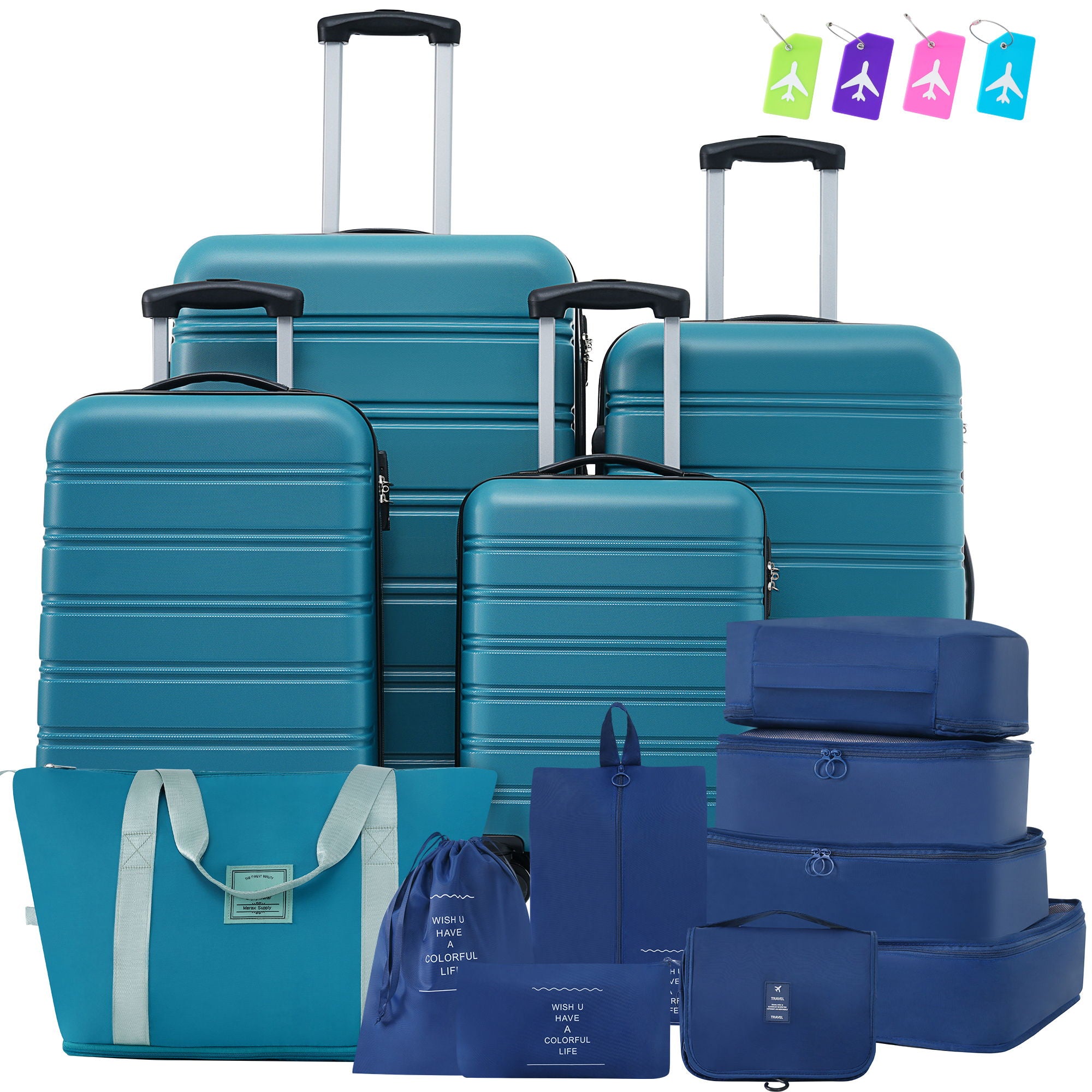 Hardshell Luggage Sets 4 Pieces + Bag Spinner Suitcase With Tsa Lock Lightweight - 16&quot; / 20&quot; / 24&quot; / 28&quot; Luggages