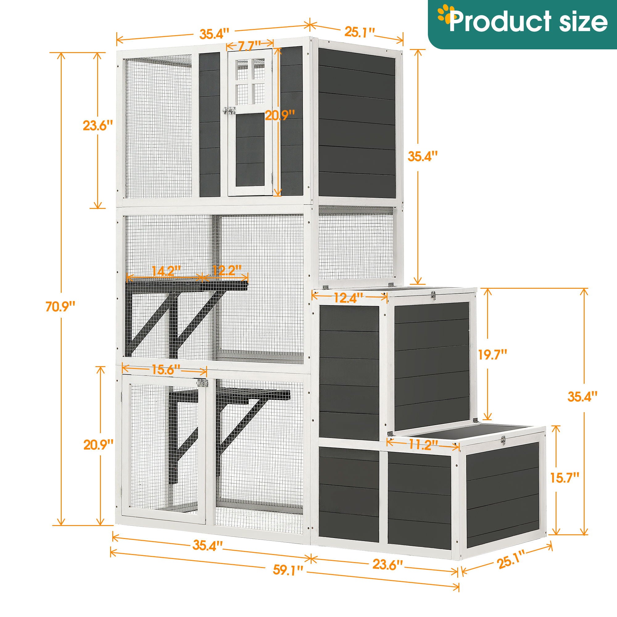 3 Tier Wooden Outdoor &amp; Indoor Cat House Suitable For 1-3 Cats Cat Enclosure Resting Box With 4 Platforms And 2 Doors Cat Shelter Kitty House With A Jump Box For Hiding And Resting Cat Cage - Gray
