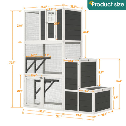 3 Tier Wooden Outdoor &amp; Indoor Cat House Suitable For 1-3 Cats Cat Enclosure Resting Box With 4 Platforms And 2 Doors Cat Shelter Kitty House With A Jump Box For Hiding And Resting Cat Cage - Gray