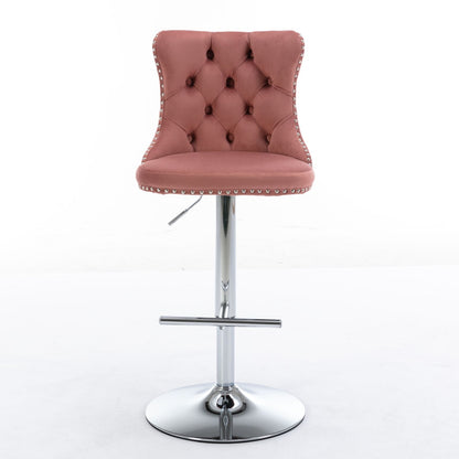 Swivel Velvet Barstools Adjusatble Seat Height From 25-33&quot;, Modern Upholstered Chrome Base Bar Stools With Backs Comfortable Tufted For Home Pub And Kitchen Island (Set of 2)