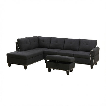 L - Shaped 3 Piece Sectional Sofa With Chaise, Storage Ottoman &amp; Cup Holders