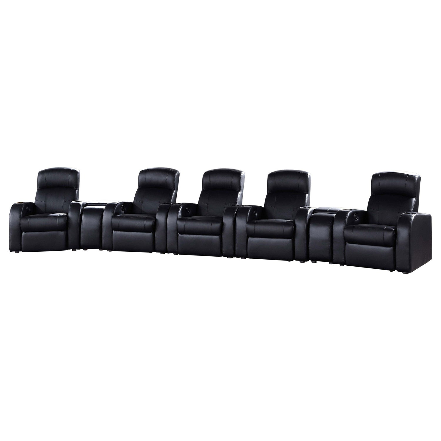 Franky - 7 Piece Seater Home Theater Set, Reclining Chairs &amp; Storage Consoles - Black