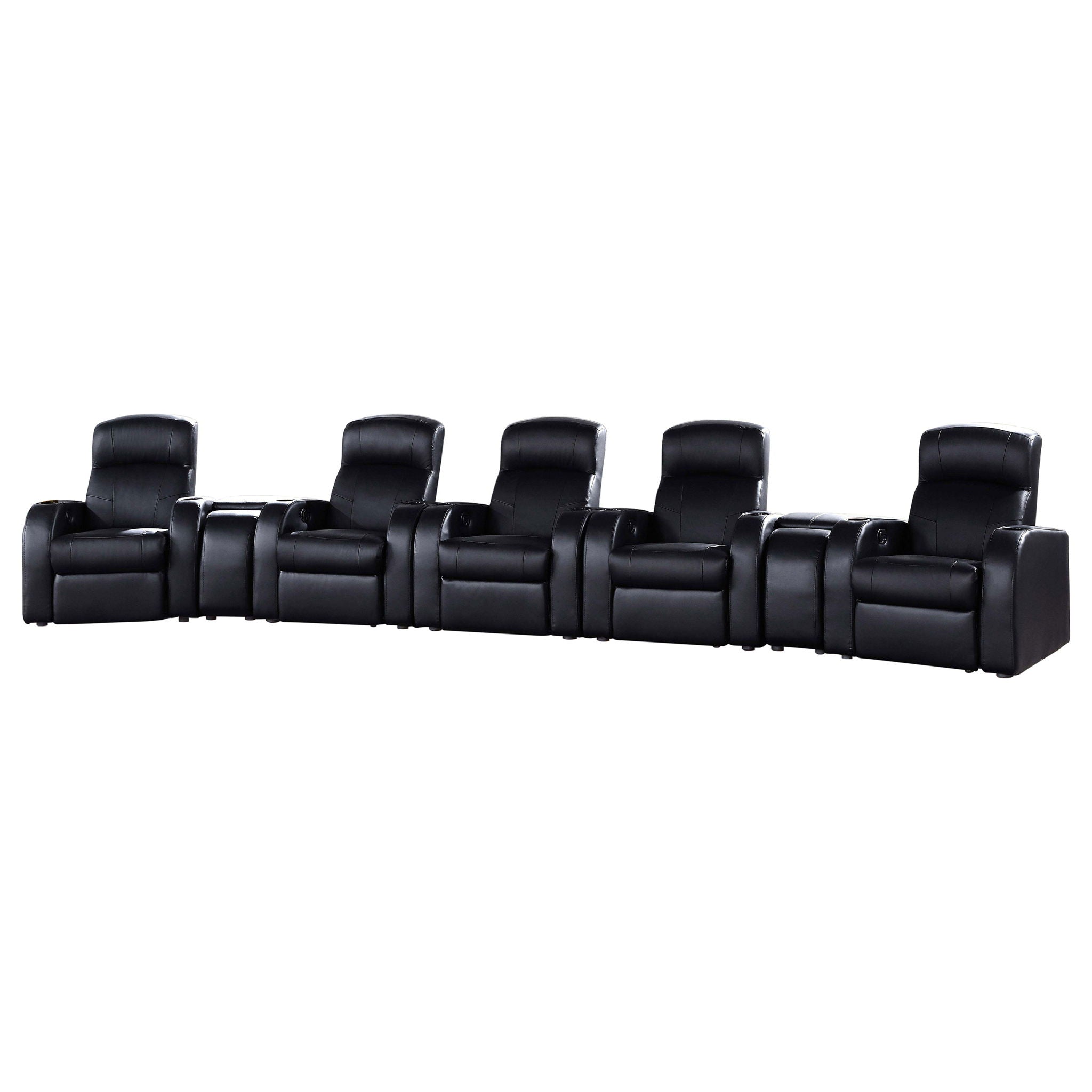 Franky - 7 Piece Seater Home Theater Set, Reclining Chairs &amp; Storage Consoles - Black