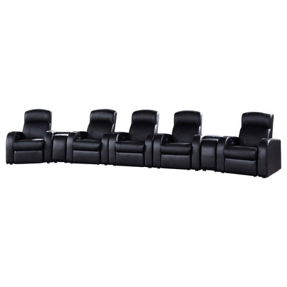 Franky - 7 Piece Seater Home Theater Set, Reclining Chairs &amp; Storage Consoles - Black
