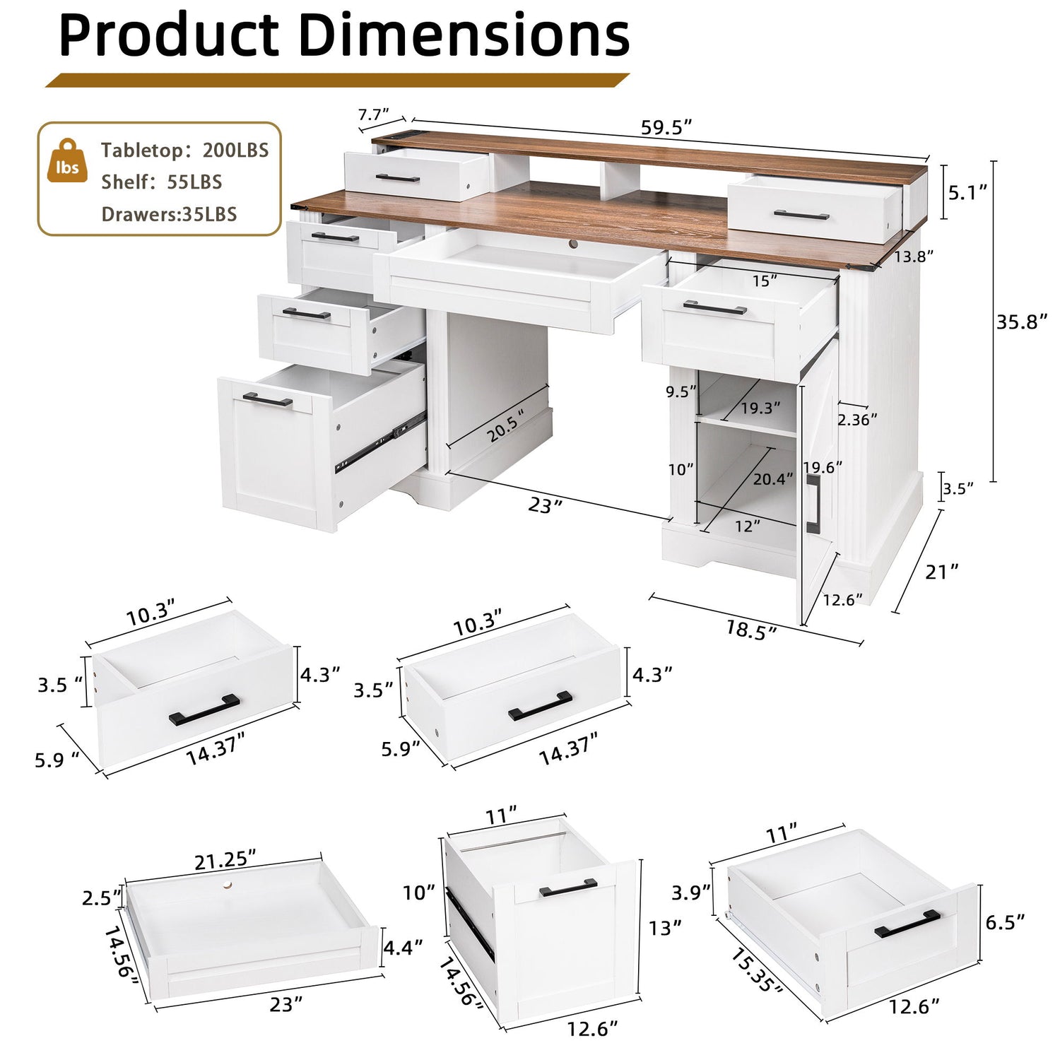 Office Desk With Charging Station &amp; Storage Cabinet