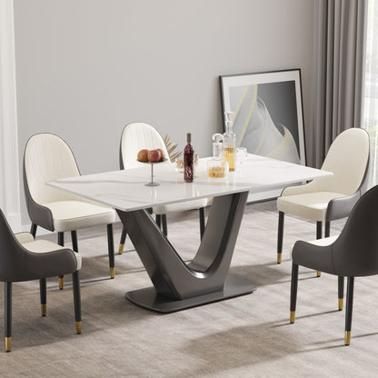 63&quot; Modern Artificial Stone Panel V-Shaped Metal Legs, Can Accommodate 6-8 People