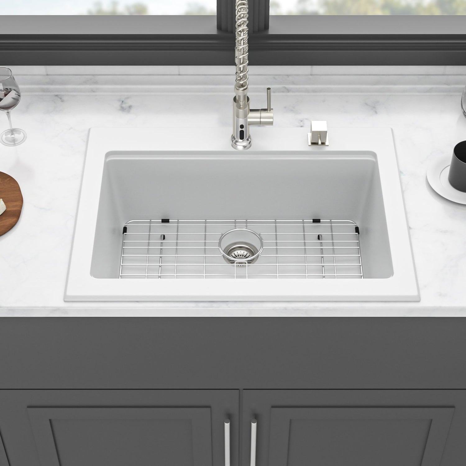 Quartz Kitchen Sink 30&quot; X 22&quot; Granite Composite Workstation Drop In Sink - White