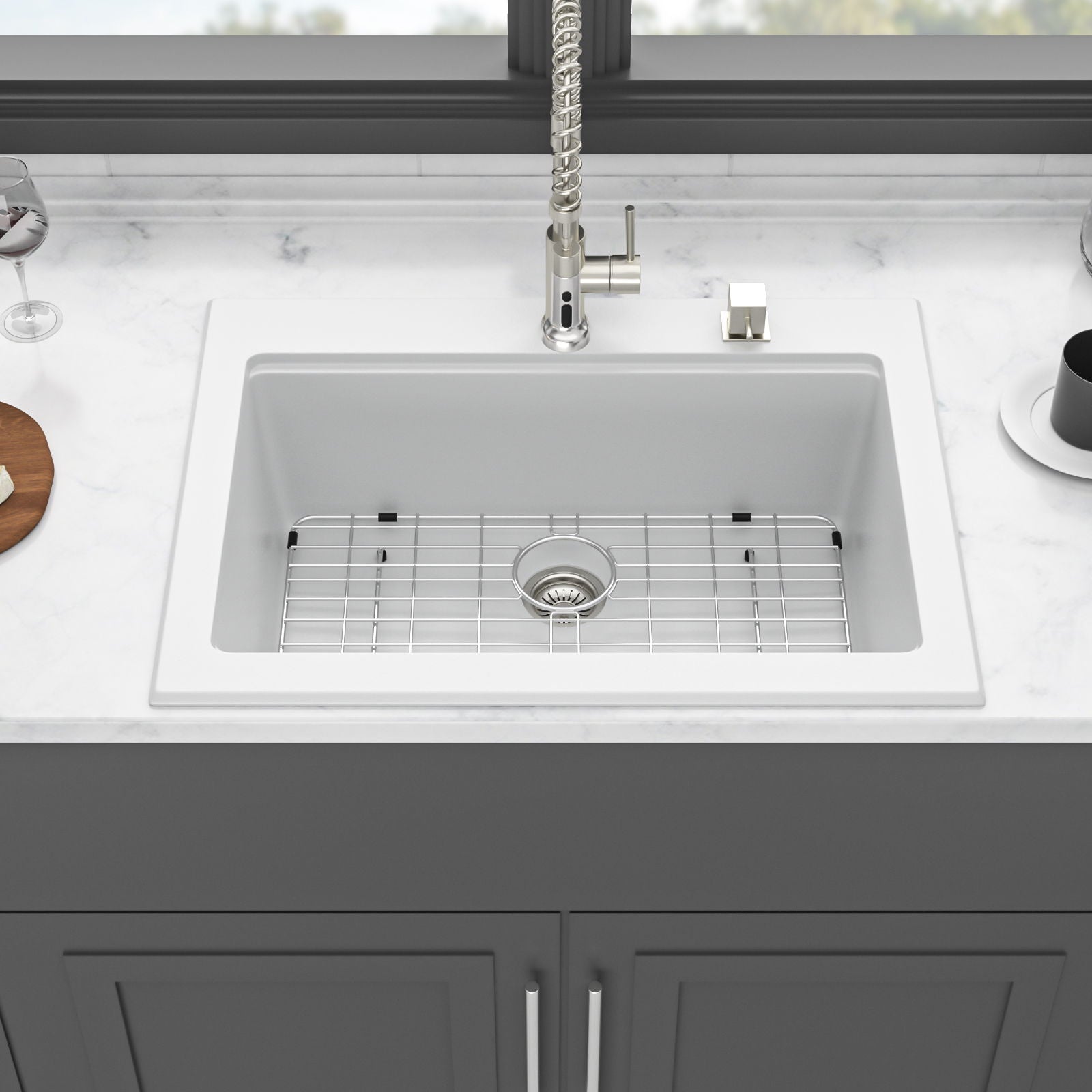 Quartz Kitchen Sink 30&quot; X 22&quot; Granite Composite Workstation Drop In Sink - White