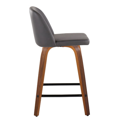 Toriano - Contemporary Fixed Height Counter Stool With Swivel &amp; Square Footrest (Set of 2) - Walnut / Gray