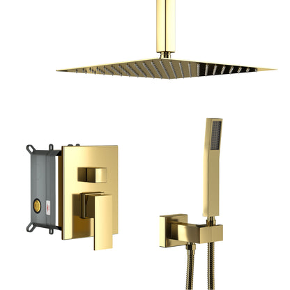 Modern Dual Shower Head System With 16&quot; Ceiling Mount Finish, Stainless Steel And Brass