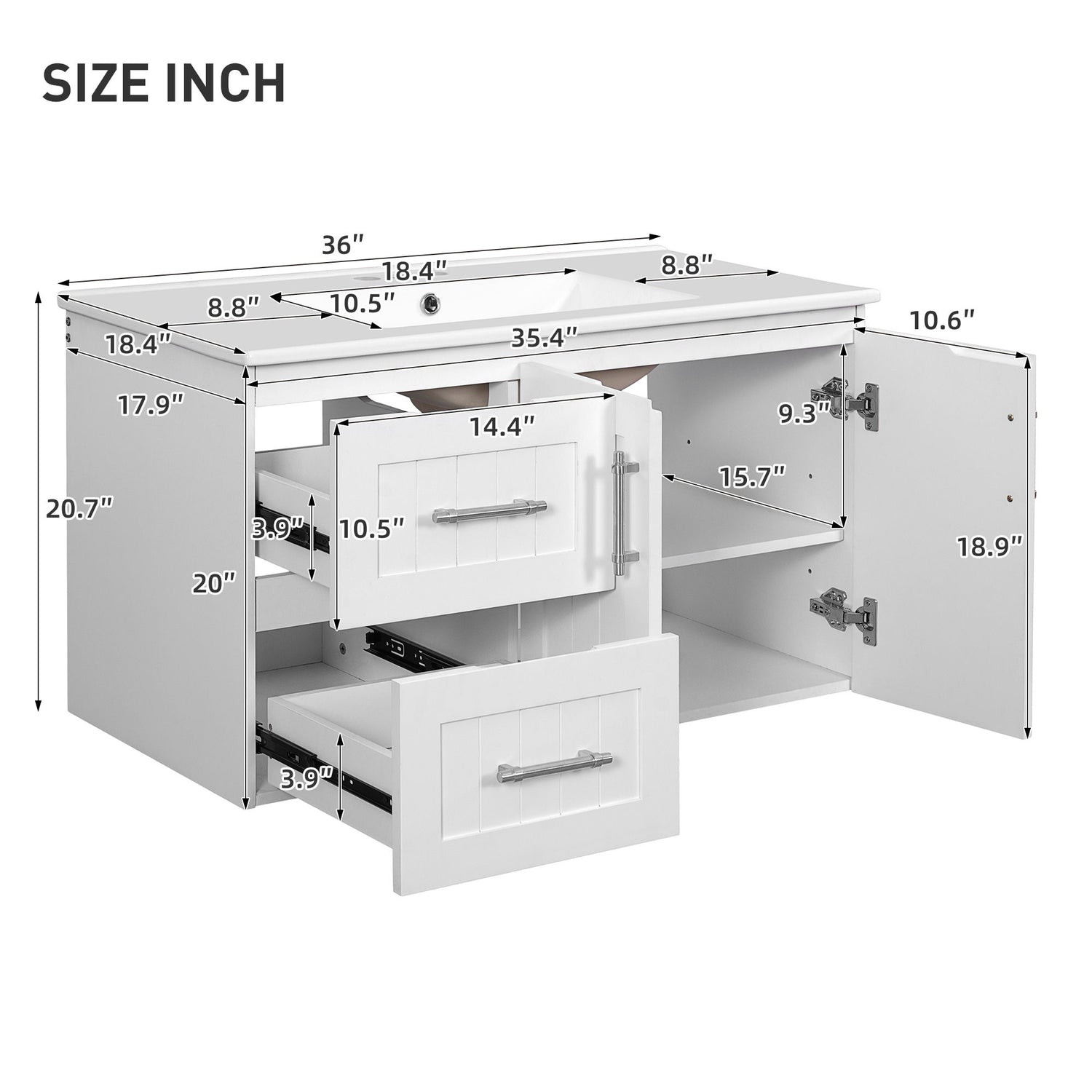 Wall Mounted Bathroom Vanity &amp; Sink, 2 Drawers