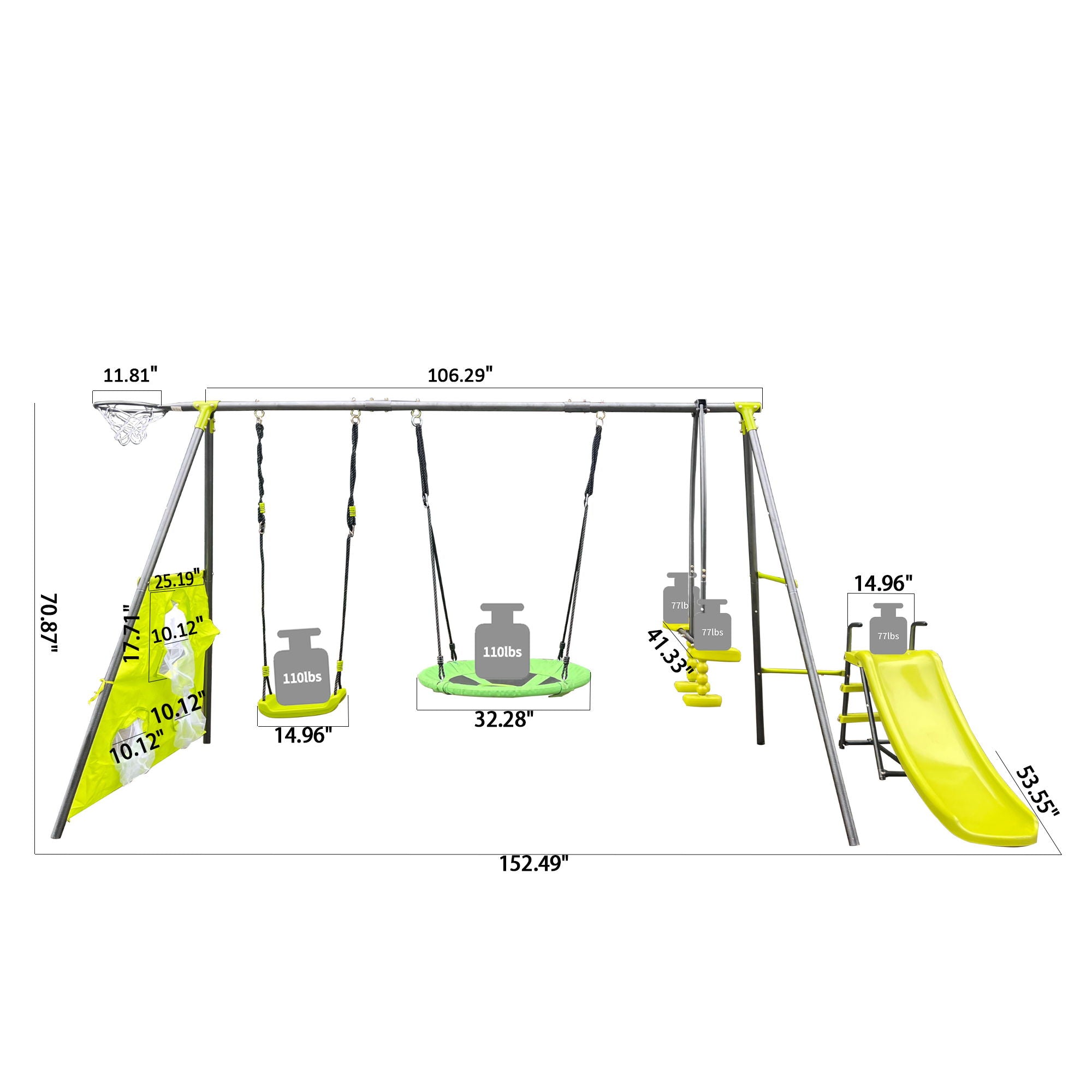 Interesting Six Function Swingset With Net Swing Metal Plastic Safe Swing Set 440Lbs For Outdoor Playground For Age 3+ With 31.5&quot; Net Swing - Gray / Blue