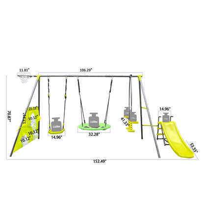 Interesting Six Function Swingset With Net Swing Metal Plastic Safe Swing Set 440Lbs For Outdoor Playground For Age 3+ With 31.5&quot; Net Swing - Gray / Blue