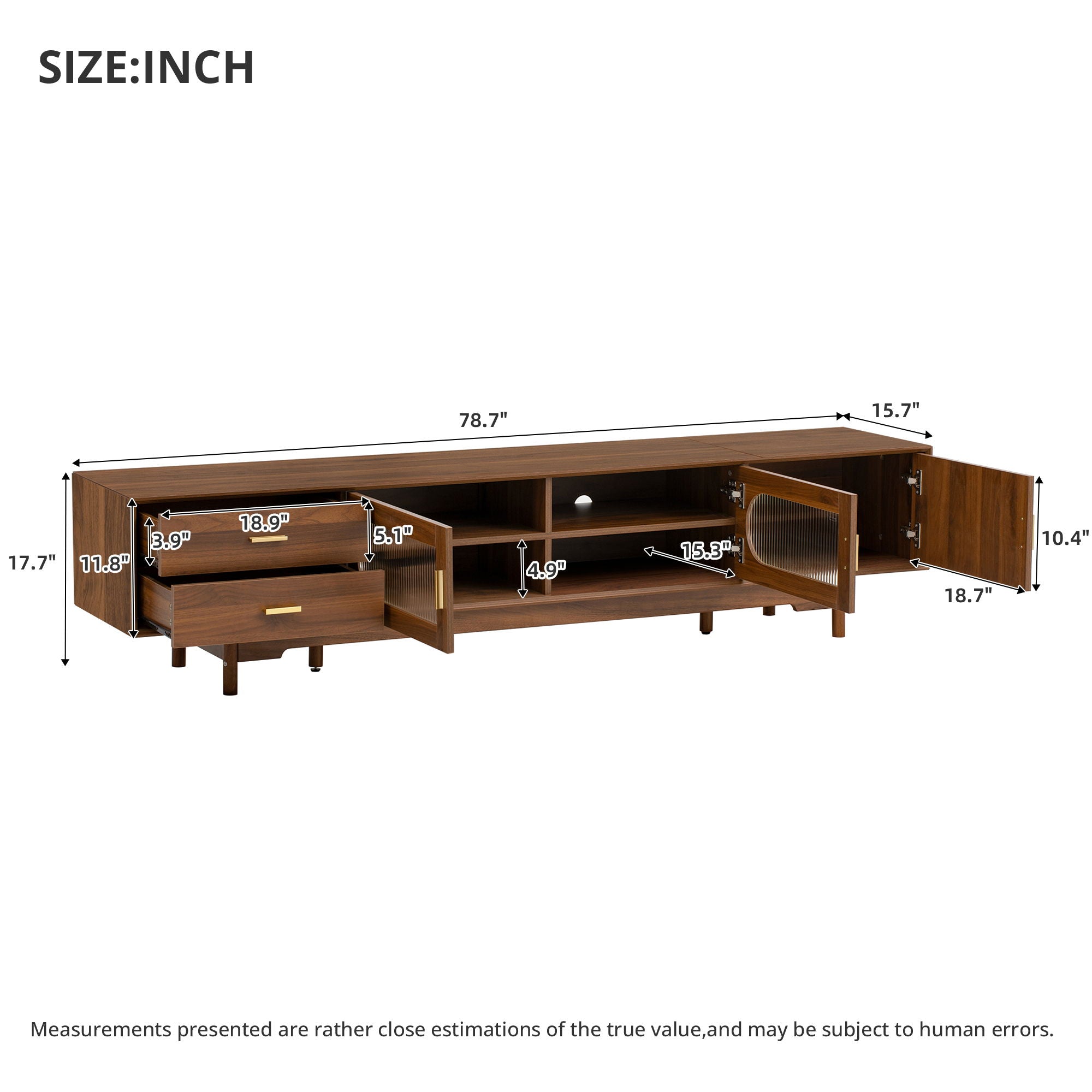 Modern TV Stand With Fluted Glass Doors &amp; 2 Drawers