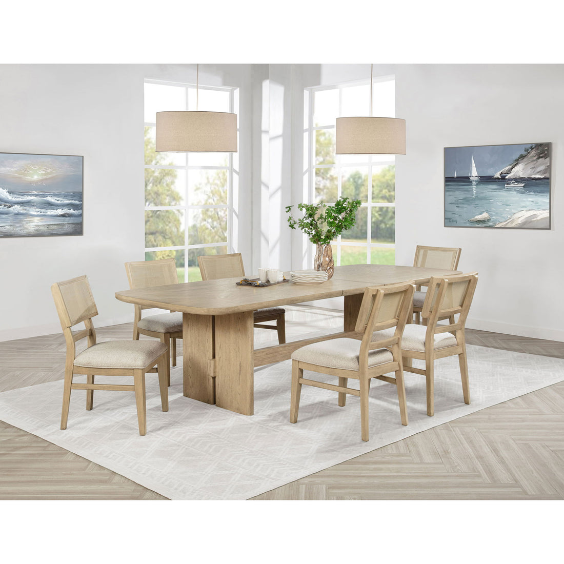 7 Piece Rectangular Dining Table Set With Chair - Oak