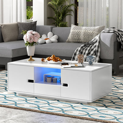 Modern High Glossy Rectangle Coffee Table With 16 Color LED Lights For Living Room
